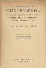 A Fragment on Government with an Introduction to the Principles of Morals and Legislation - Bentham, Jeremy and Harrison, Wilfrid (editor)